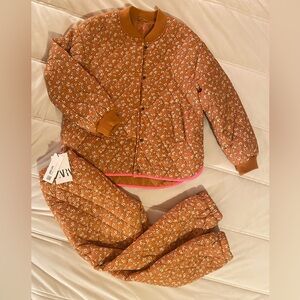 Zara NEW Orange Floral Quilted Jacket